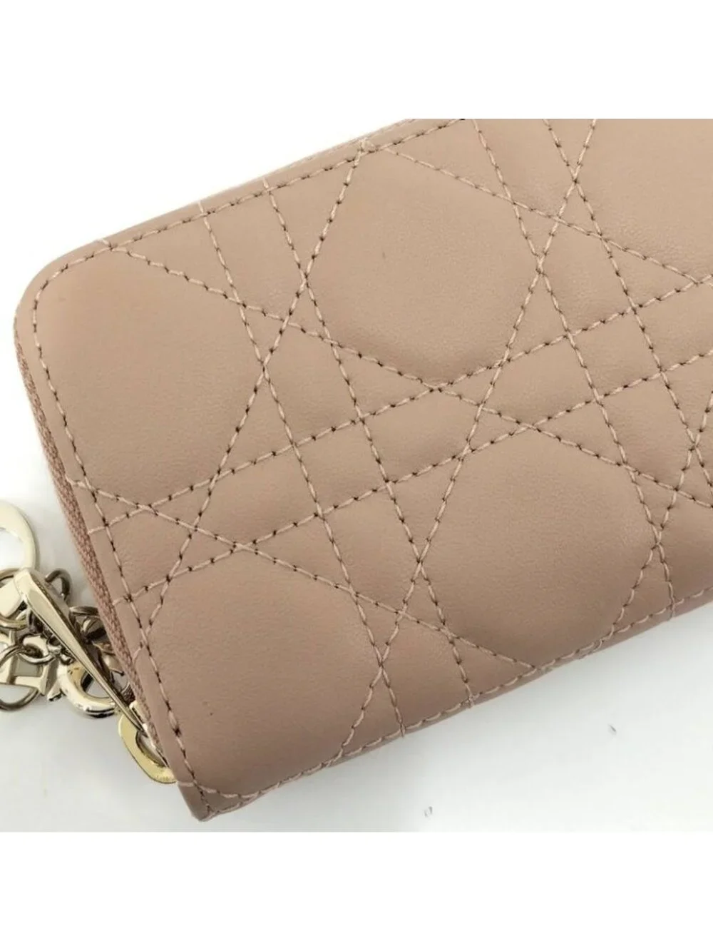 Dior Lady Mini Wallet Cannage Beige Pink